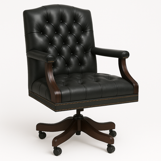 The Mayfair Director’s Swivel Chair in Obsidian Black Leather