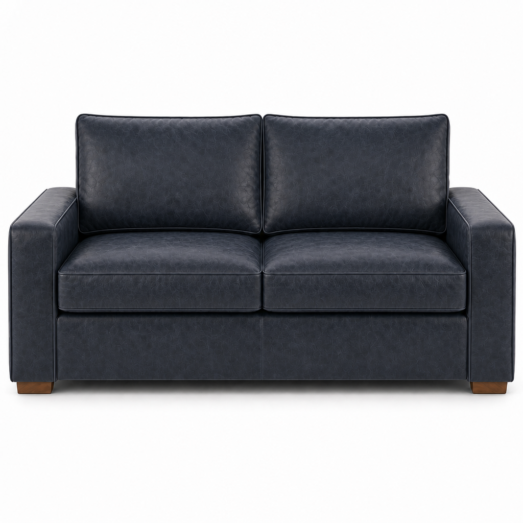 Blue leather sofa on a white background