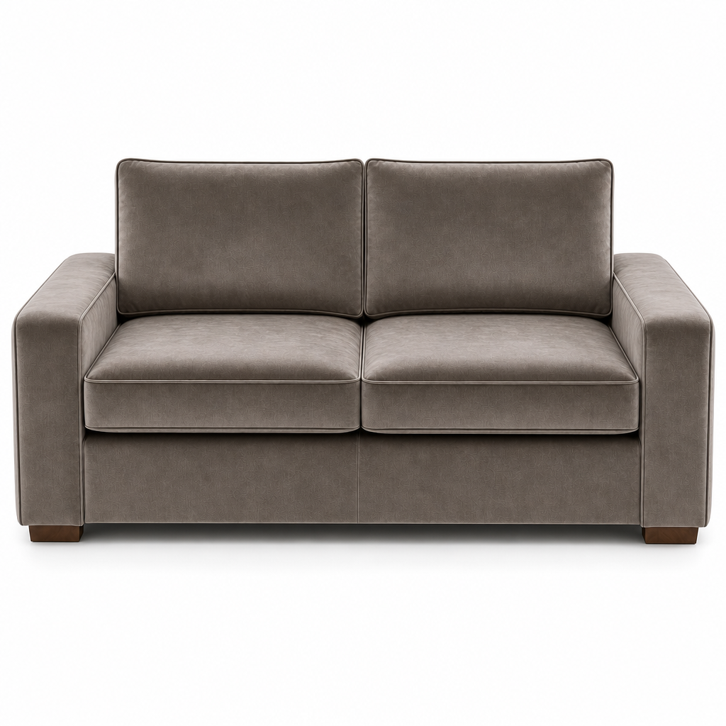 Gray velvet sofa on a white background