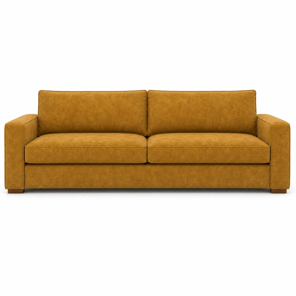 Mustard sofa on white studio background