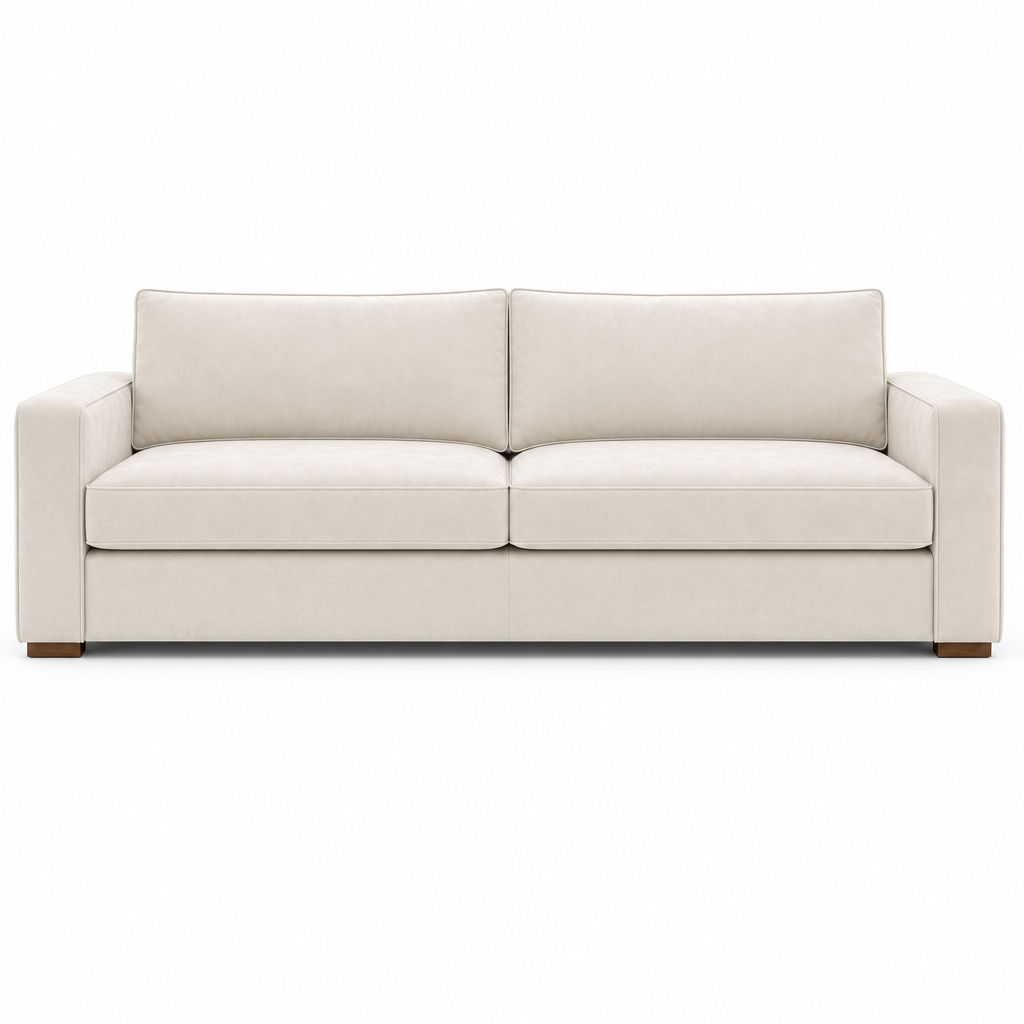 cream velvet sofa on a white background