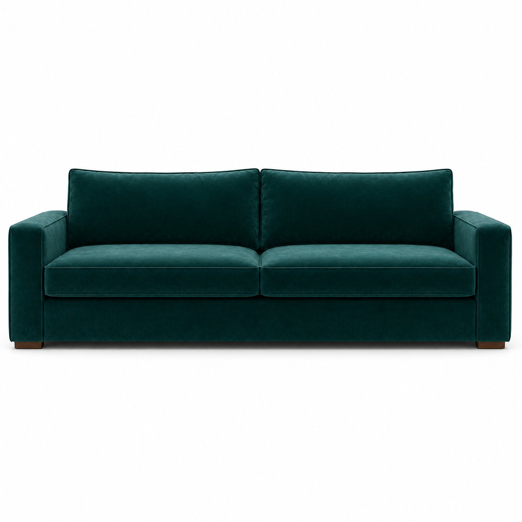 Green velvet sofa on a white background