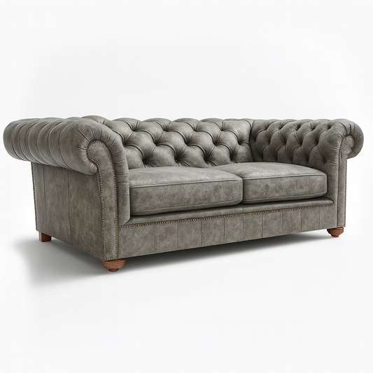 Cambridge Sofa in Thames Fog Ash Grey – Cracked Wax Leather