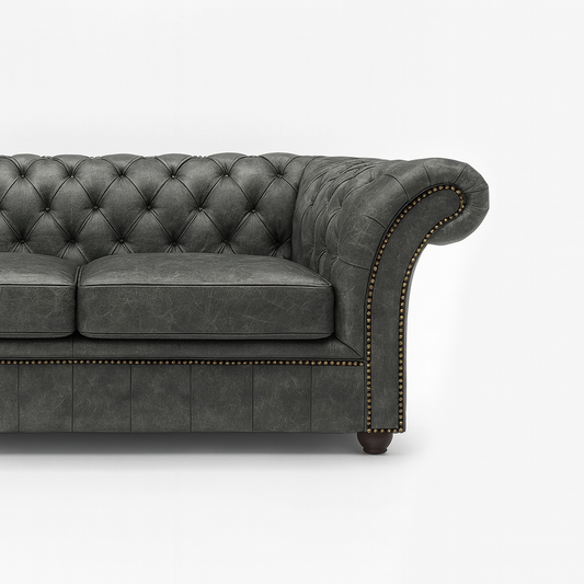 Cambridge British Made Chesterfield Sofa in Thames Fog Ash Grey – Cracked Wax Leather