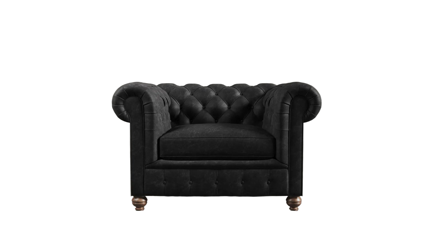 Clarendon Modern British Made Chesterfield Black Obsidian Vintage Leather