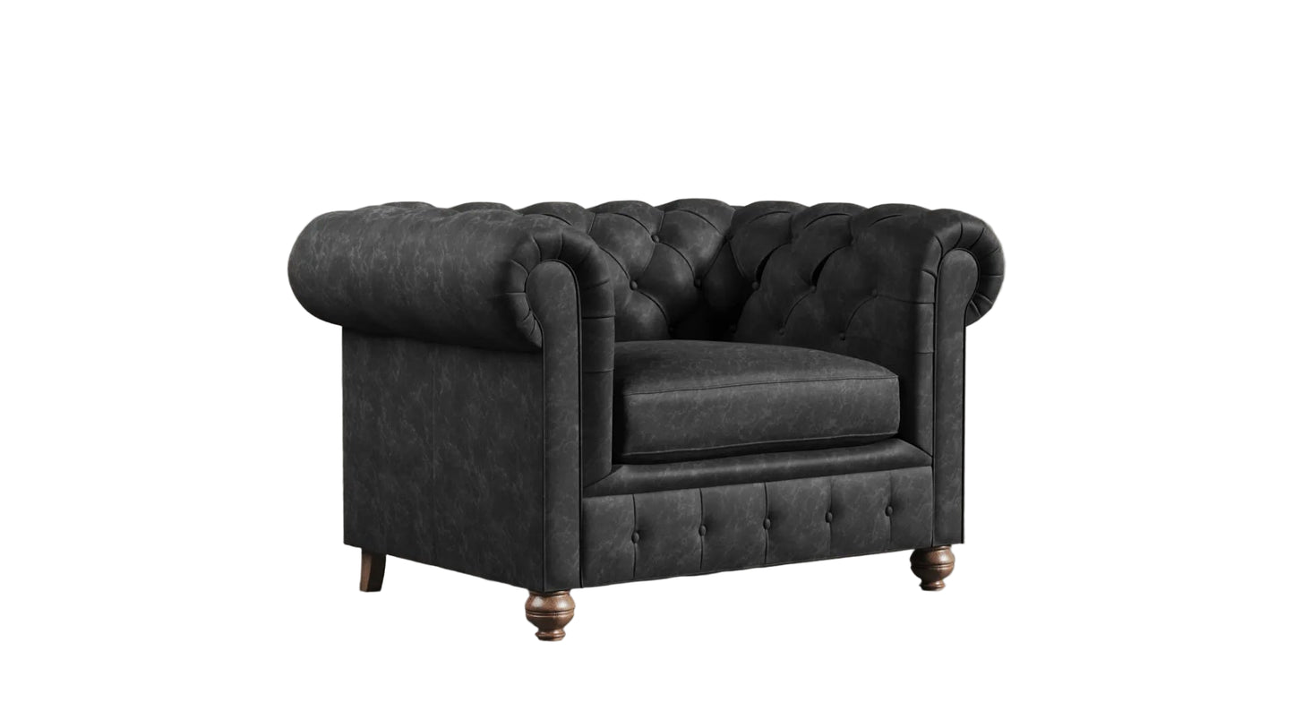 Clarendon Modern British Made Chesterfield Black Obsidian Vintage Leather
