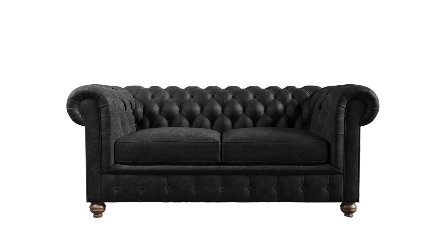 Clarendon Modern British Made Chesterfield Black Obsidian Vintage Leather