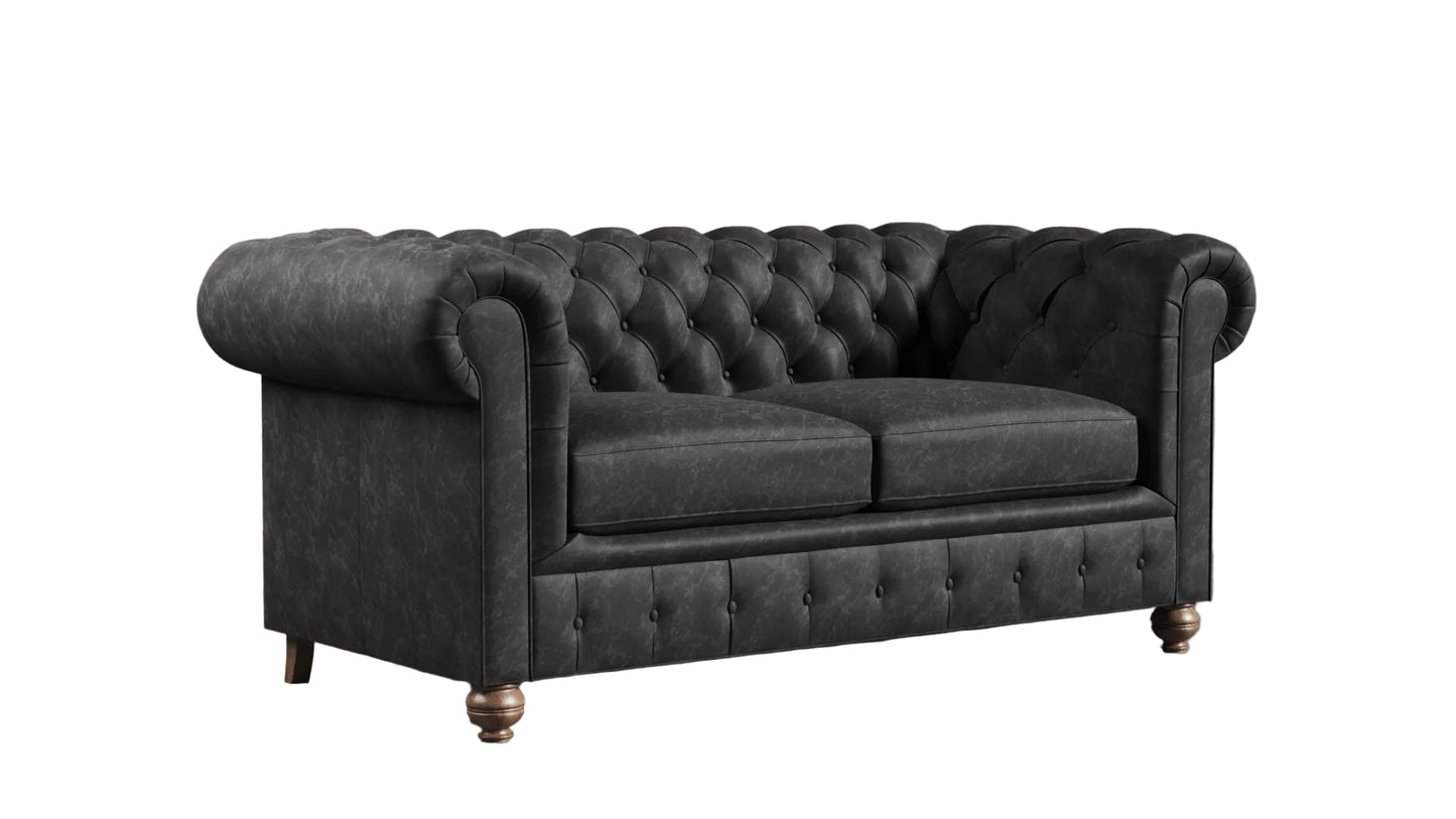 Clarendon Modern British Made Chesterfield Black Obsidian Vintage Leather