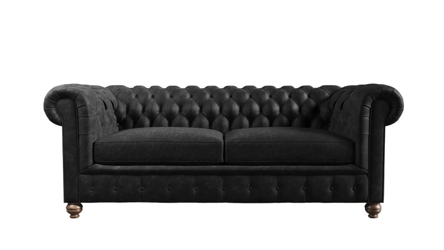 Clarendon Modern British Made Chesterfield Black Obsidian Vintage Leather