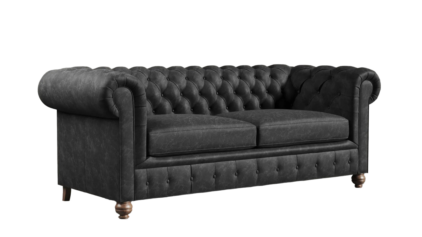 Clarendon Modern British Made Chesterfield Black Obsidian Vintage Leather