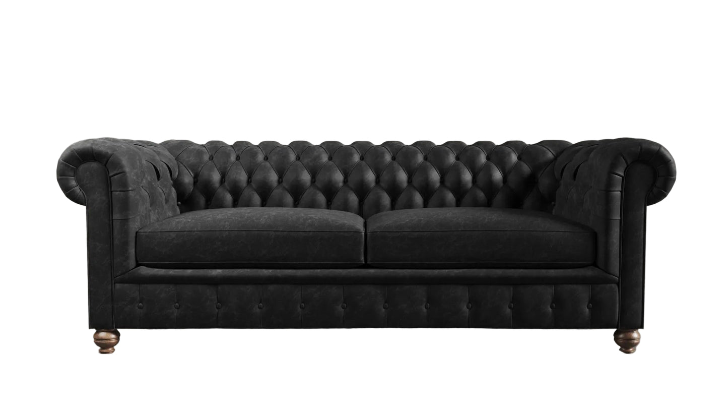 Clarendon Modern British Made Chesterfield Black Obsidian Vintage Leather
