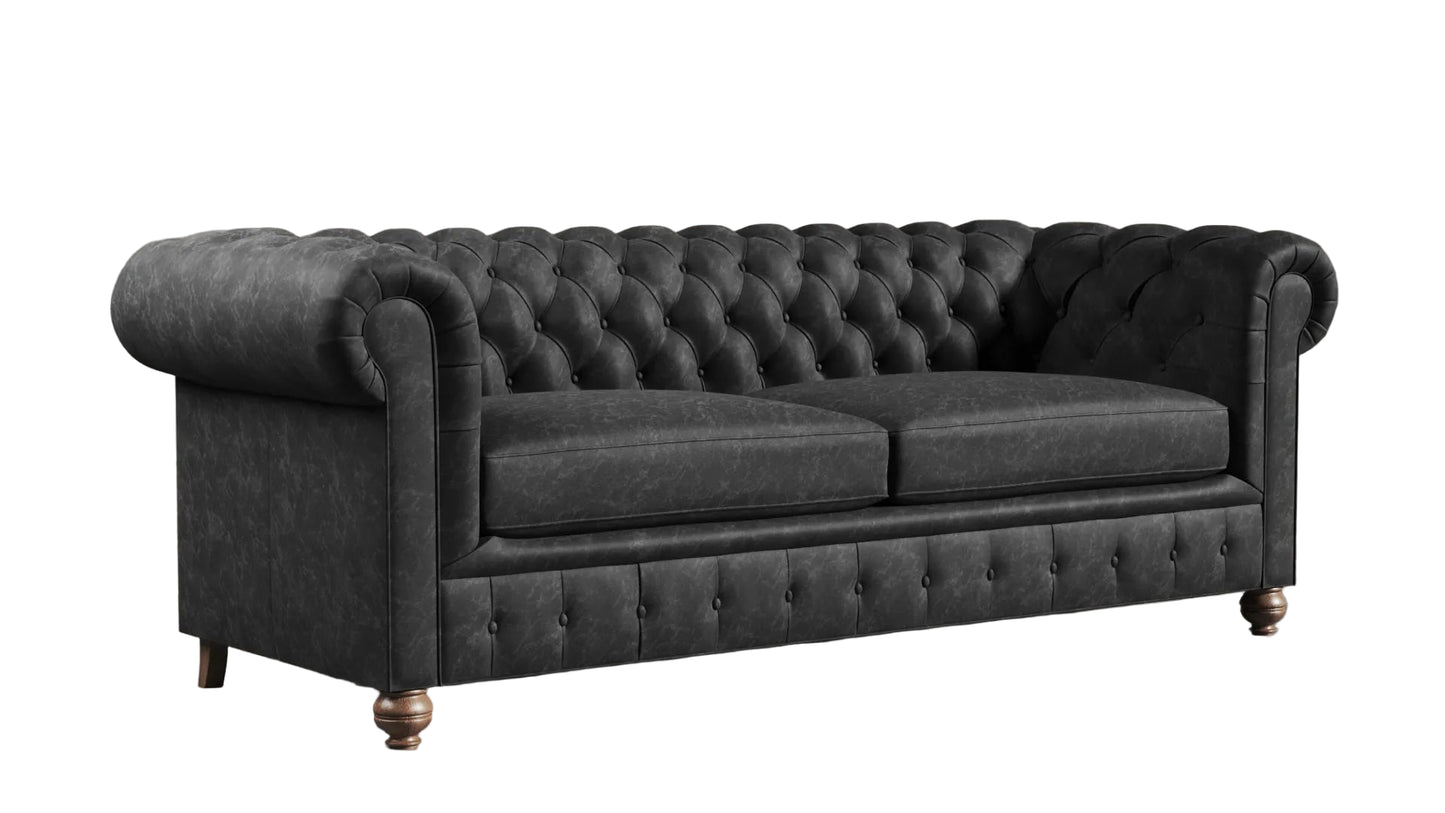 Clarendon Modern British Made Chesterfield Black Obsidian Vintage Leather