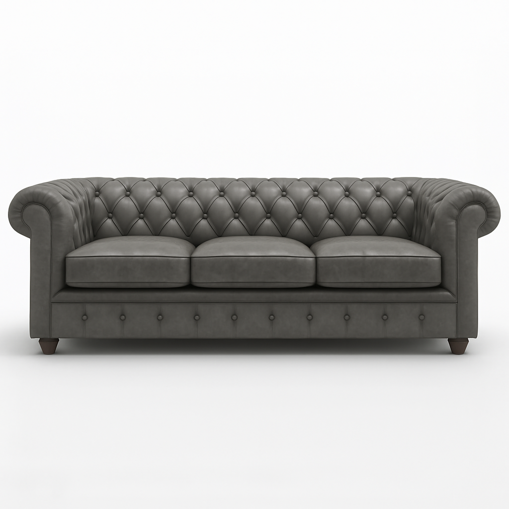 Grosvenor Duke British Made Chesterfield Sofa in Thames Fog Ash Grey – Cracked Wax Leather