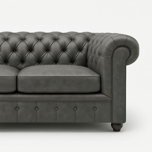 Grosvenor Duke British Made Chesterfield Sofa in Thames Fog Ash Grey – Cracked Wax Leather