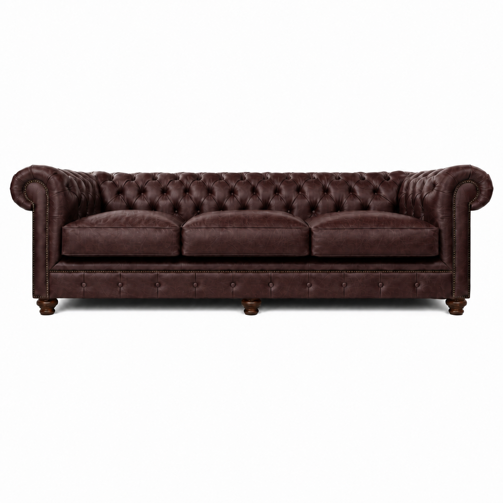 Brown leather sofa on a white background