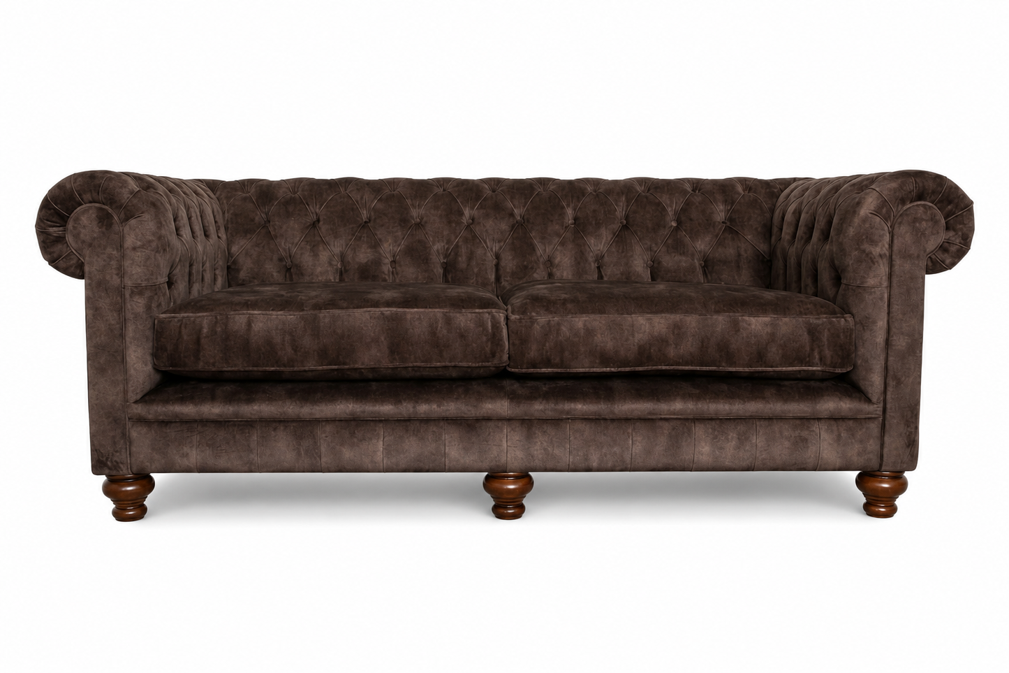 Brown velvet sofa on a white background