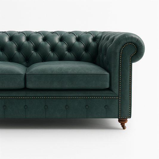 Mayfair Regent British Made Chesterfield in Highland Grove Juniper Green – Cracked Wax Leather