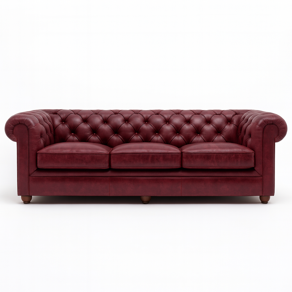 Savile Row Heritage British Made Chesterfield Sofa in Balmoral Mulberry – Cracked Wax Leather