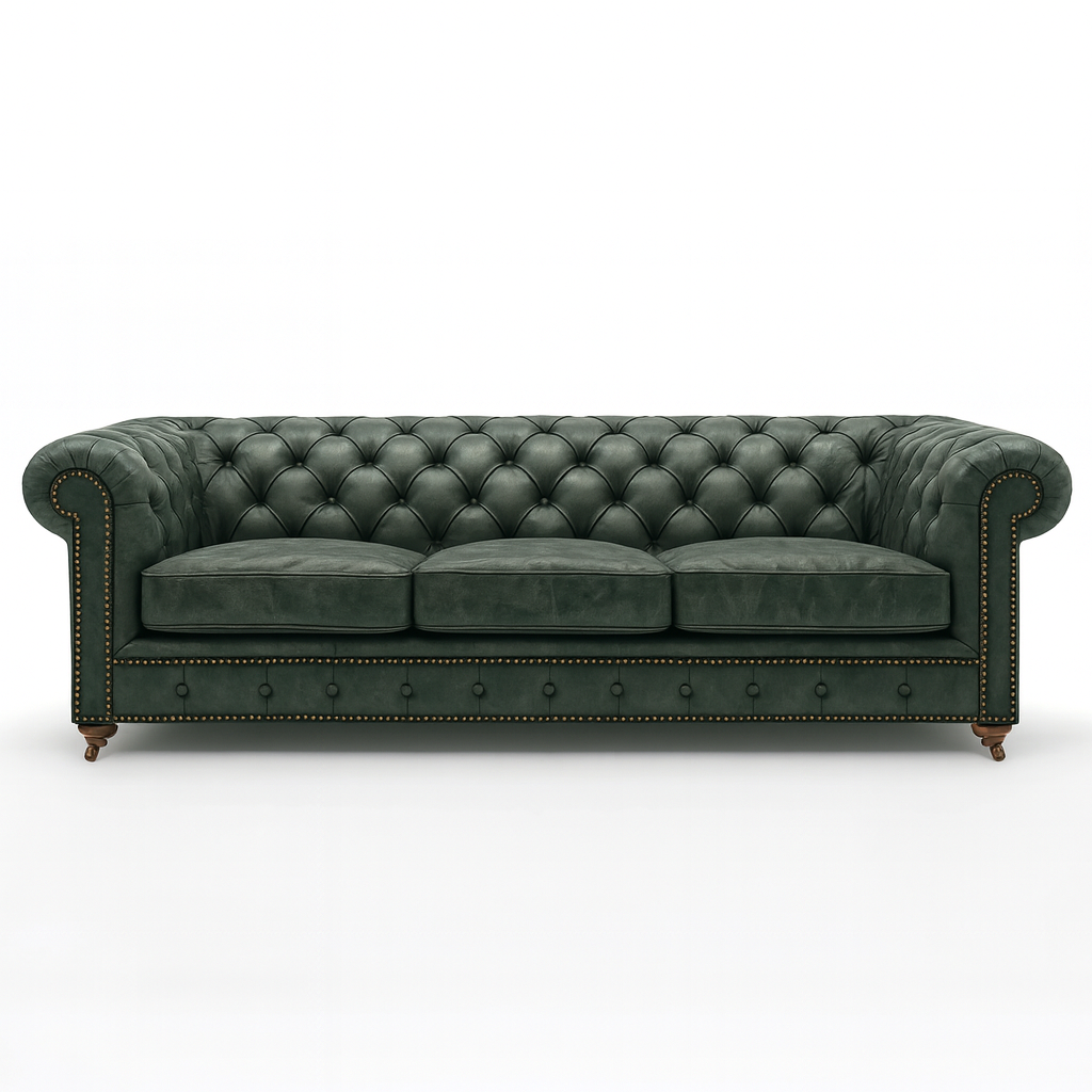 Windsor Belgrave British Made Chesterfield Sofa in Highland Grove Juniper Green – Vintage Finish