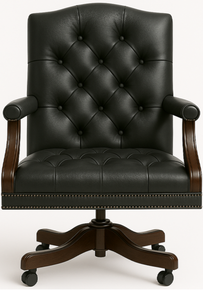 The Mayfair Director’s Swivel Chair in Obsidian Black Leather