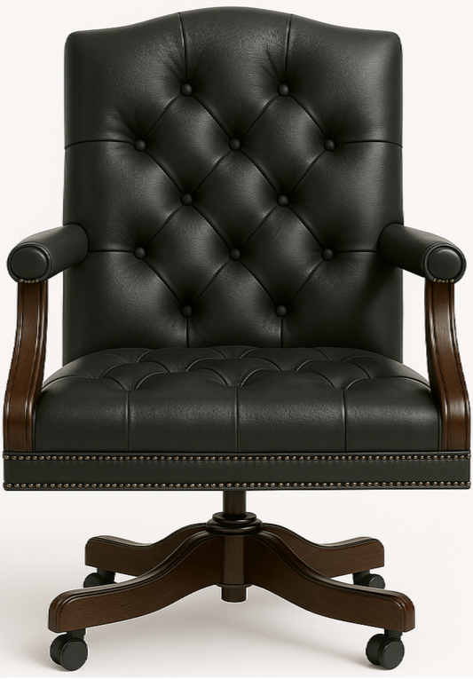 The Mayfair Director’s Swivel Chair in Obsidian Black Leather