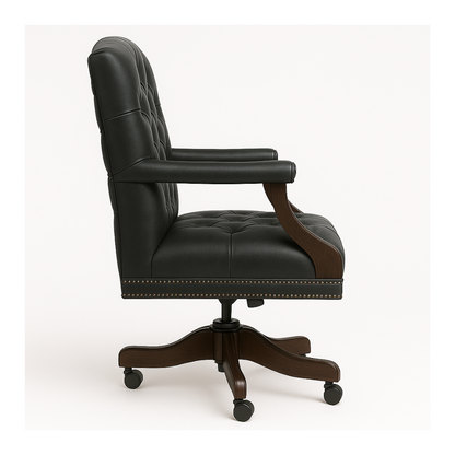 The Mayfair Director’s Swivel Chair in Obsidian Black Leather