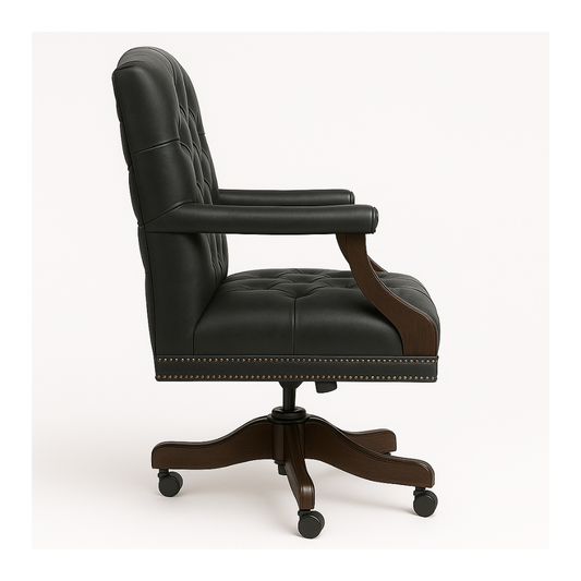 The Mayfair Director’s Swivel Chair in Obsidian Black Leather