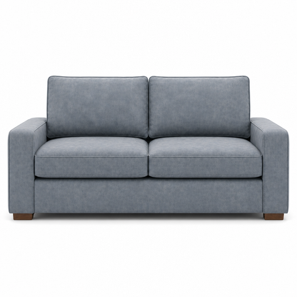 Gray velvet sofa on a white background