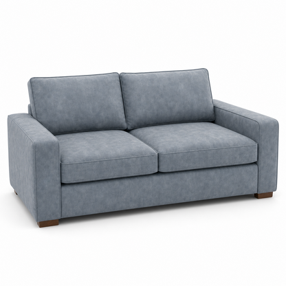 Gray velvet sofa on a white background