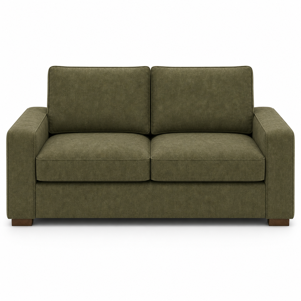 Green velvet  sofa on a white background