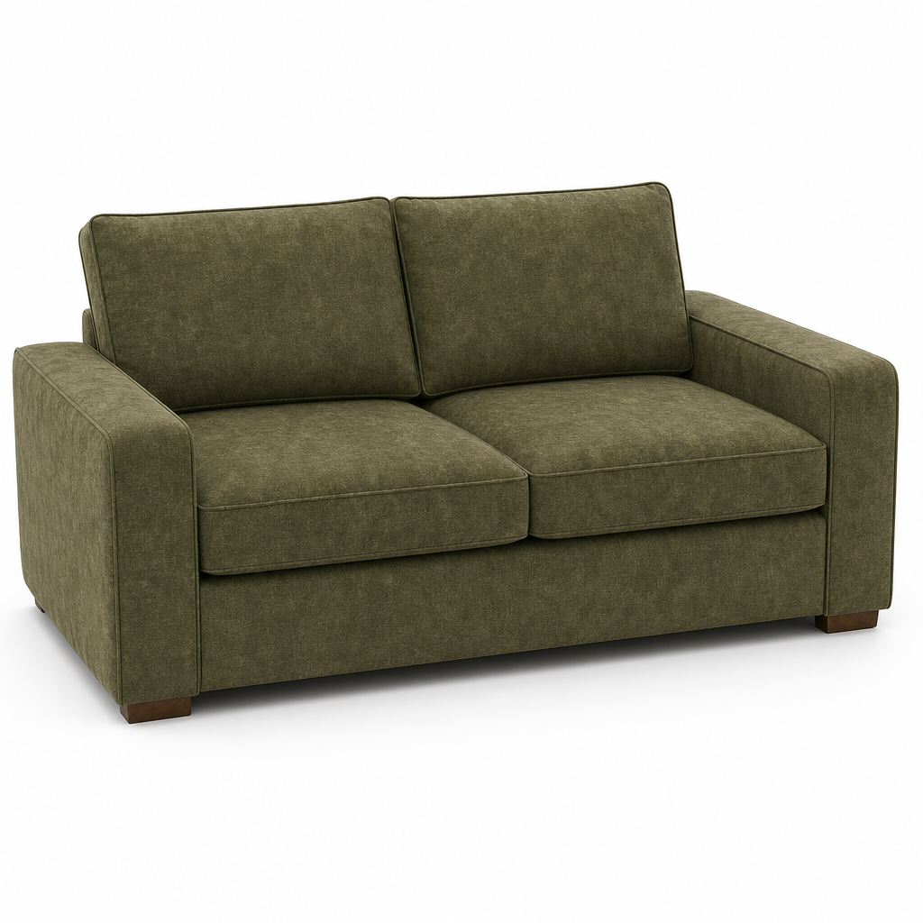 Green velvet sofa on a white background