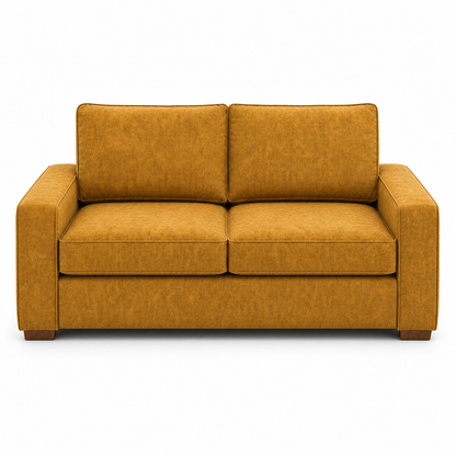 Mustard yellow sofa on a white background