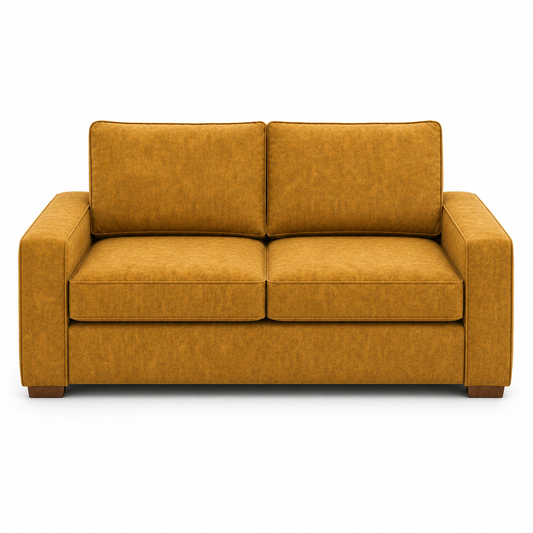 Mustard yellow sofa on a white background