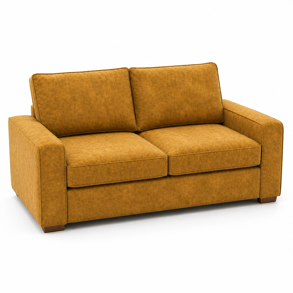 Mustard yellow sofa on a white background