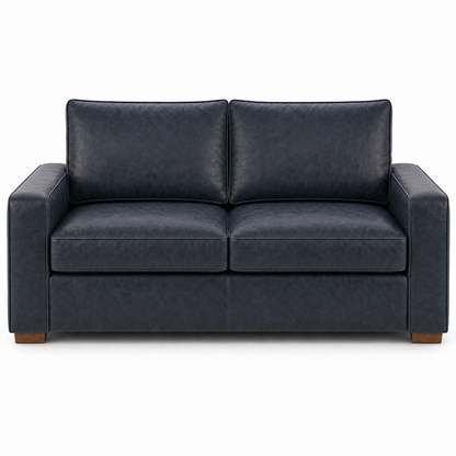 Blue leather sofa on a white background