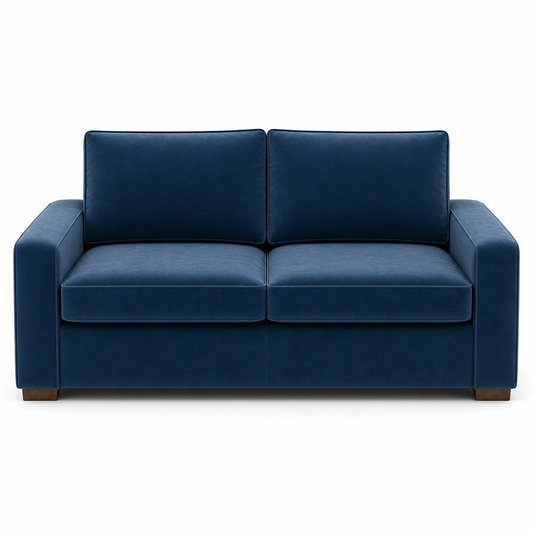 Blue velvet sofa on a white background