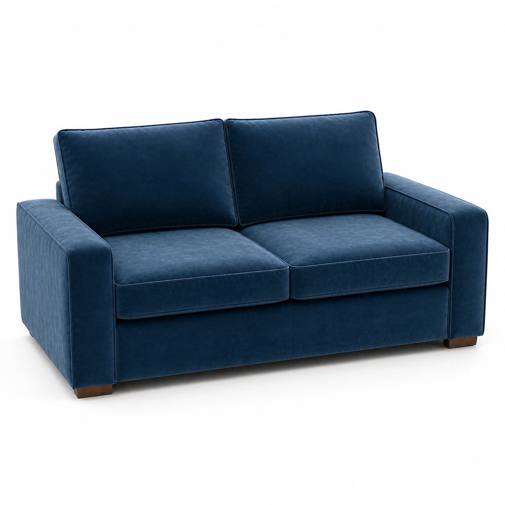 Blue velvet sofa on a white background