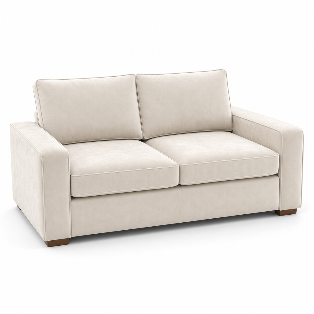Cream velvet sofa on a white background