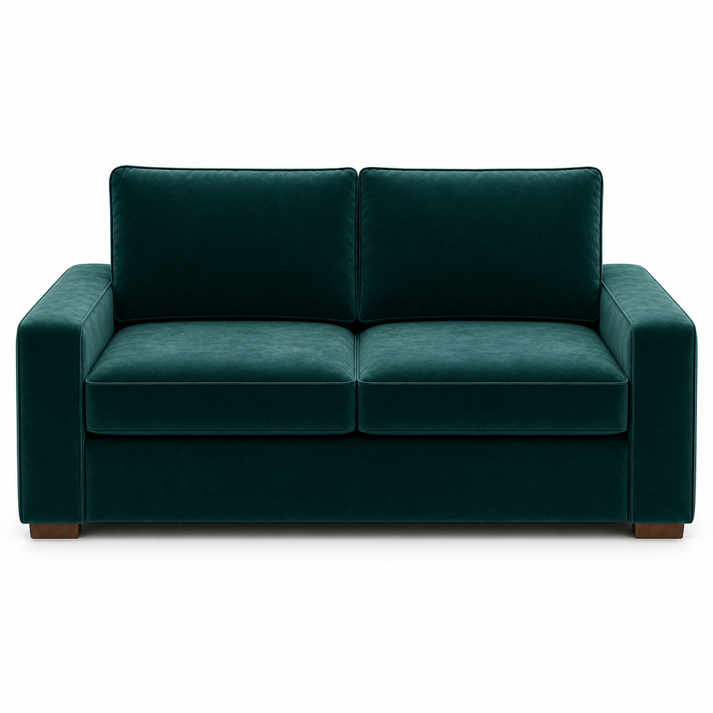Green velvet sofa on a white background