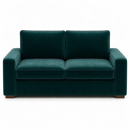 Green velvet sofa on a white background