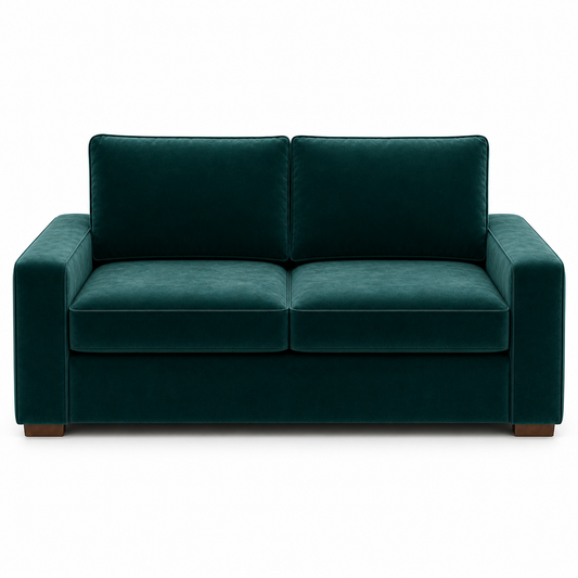 Green velvet sofa on a white background