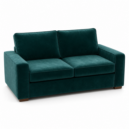 Teal velvet sofa on a white background