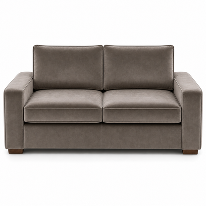 Gray velvet sofa on a white background