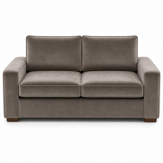 Gray velvet sofa on a white background