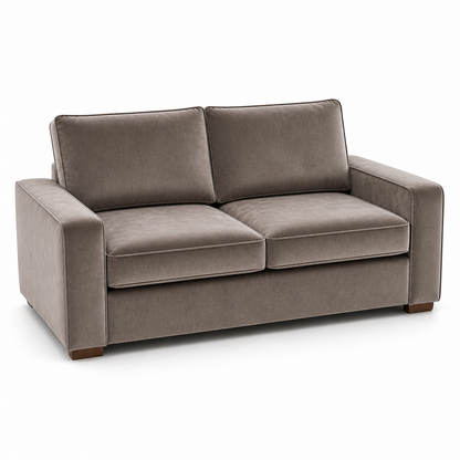 Gray velvet sofa on a white background