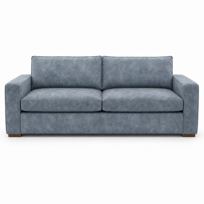 Gray velvet sofa on a white background