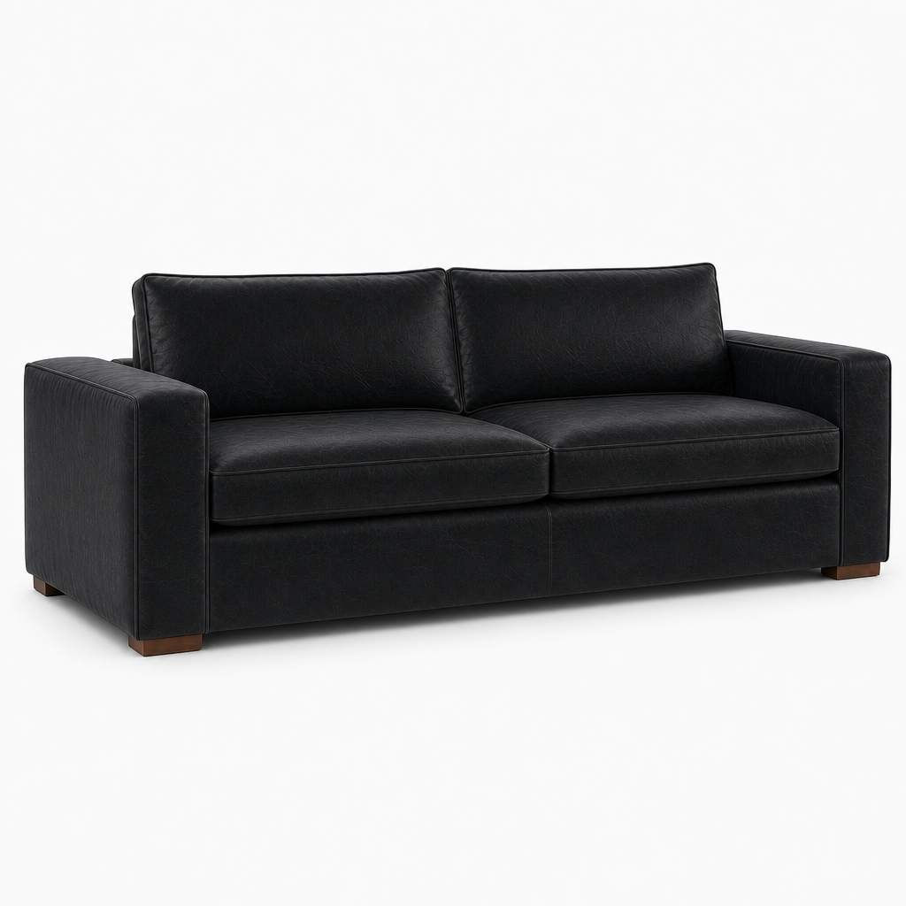 Black leather sofa on a white background