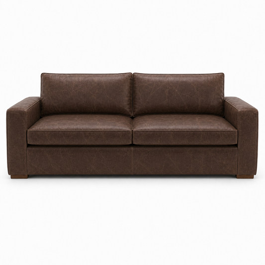 Brown leather sofa on a white background
