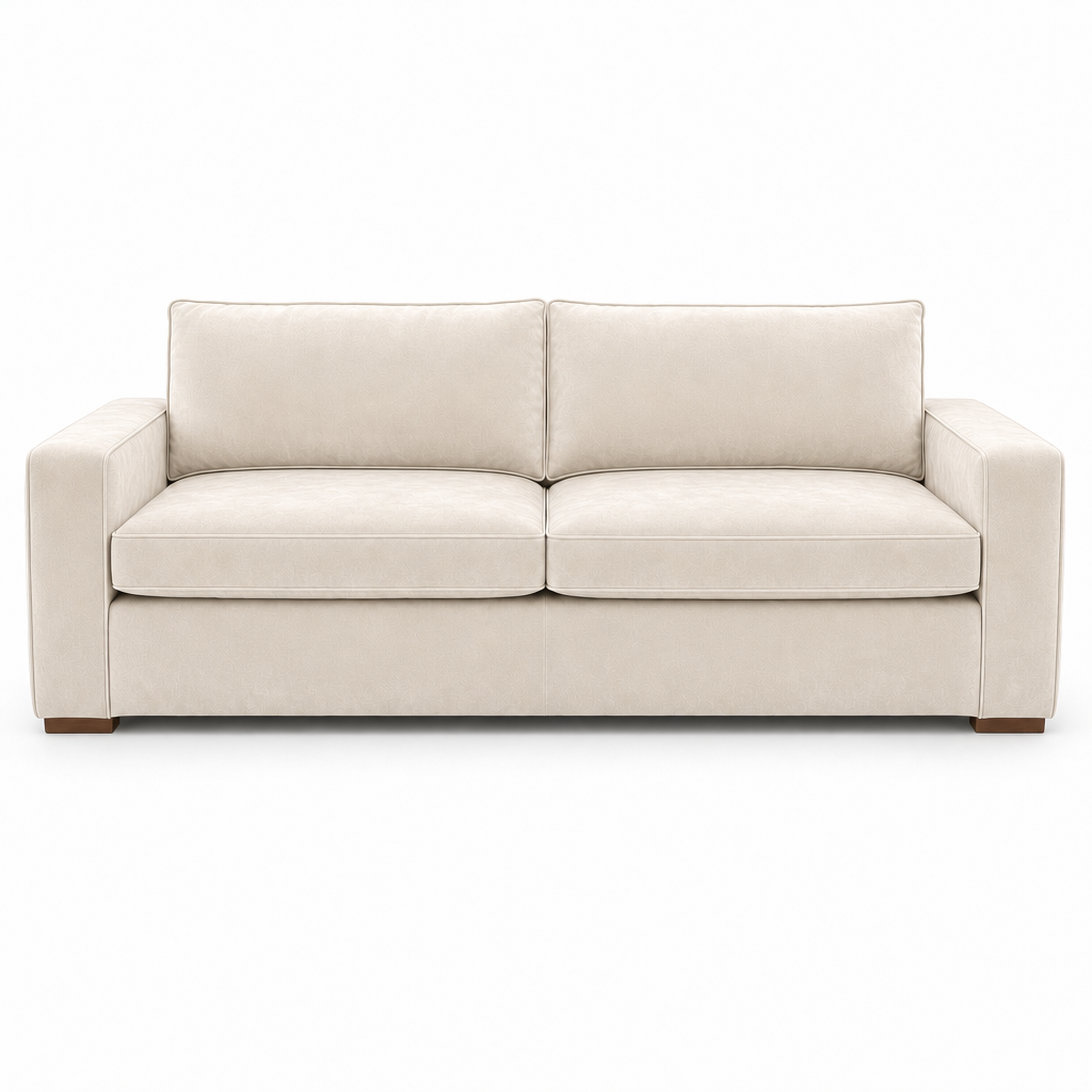 cream velvet sofa on a white background