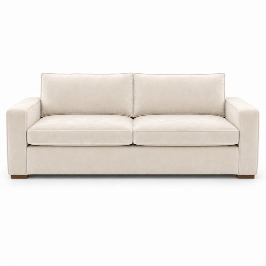 cream velvet sofa on a white background
